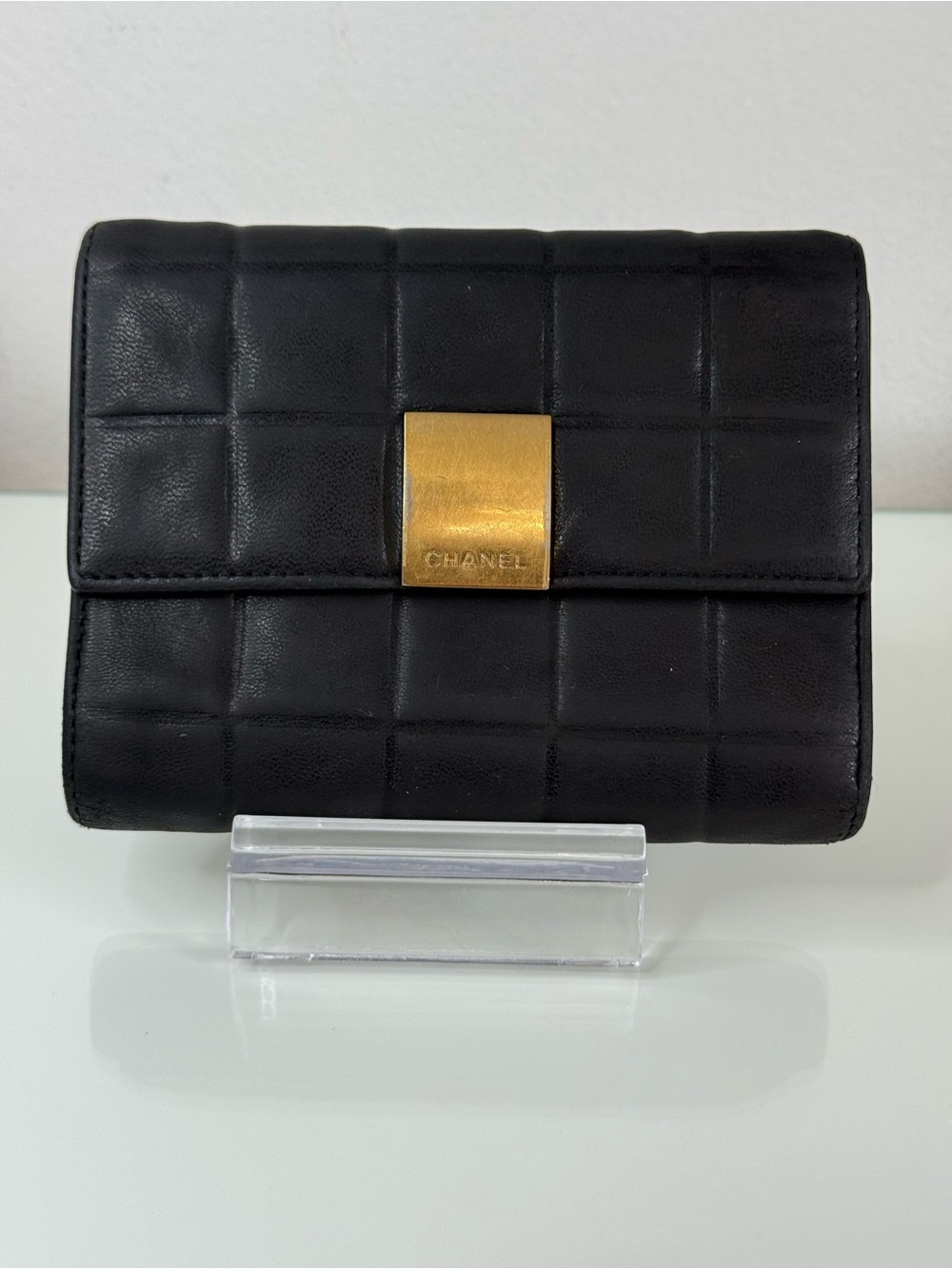 Chanel Vintage Black Lambskin Chocolate Bar Wallet